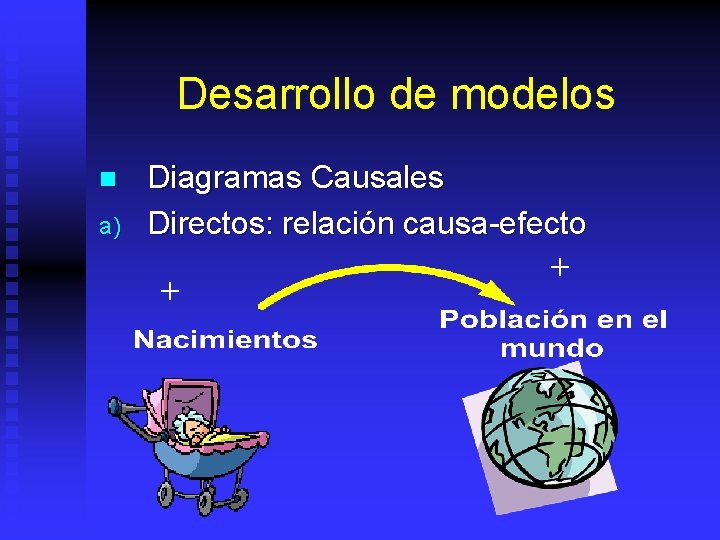 Desarrollo de modelos n a) Diagramas Causales Directos: relación causa-efecto + + 