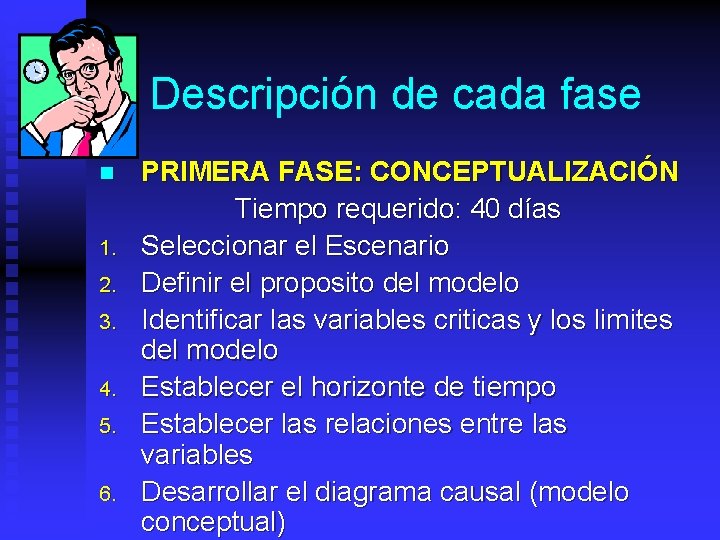 Descripción de cada fase n 1. 2. 3. 4. 5. 6. PRIMERA FASE: CONCEPTUALIZACIÓN