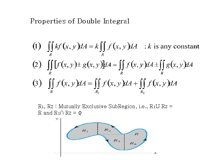 Properties of Double Integral R 1, R 2 : Mutually Exclusive Sub. Region, i.