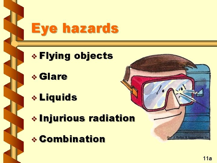 Eye hazards v Flying objects v Glare v Liquids v Injurious radiation v Combination