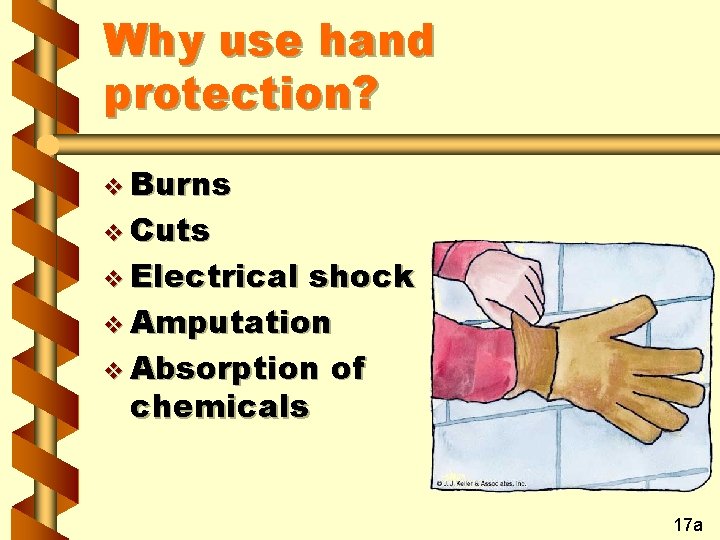 Why use hand protection? v Burns v Cuts v Electrical shock v Amputation v