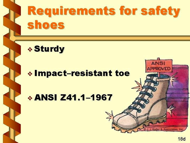 Requirements for safety shoes v Sturdy v Impact–resistant v ANSI toe Z 41. 1–