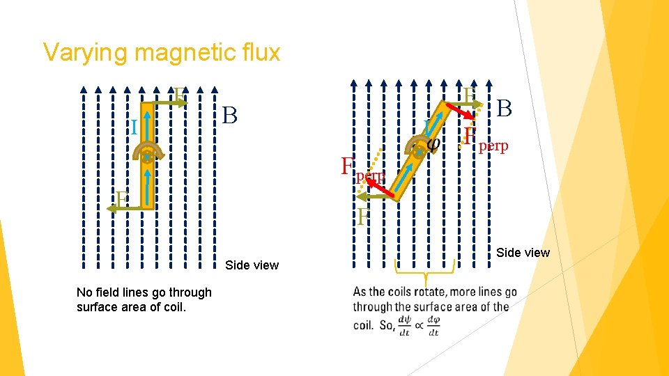 Varying magnetic flux F I B I F perp F F Side view No