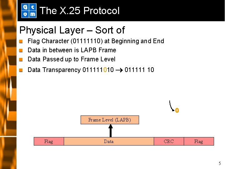 The X. 25 Protocol Physical Layer – Sort of Flag Character (01111110) at Beginning