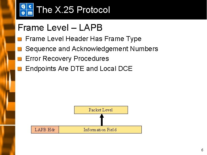 The X. 25 Protocol Frame Level – LAPB Frame Level Header Has Frame Type