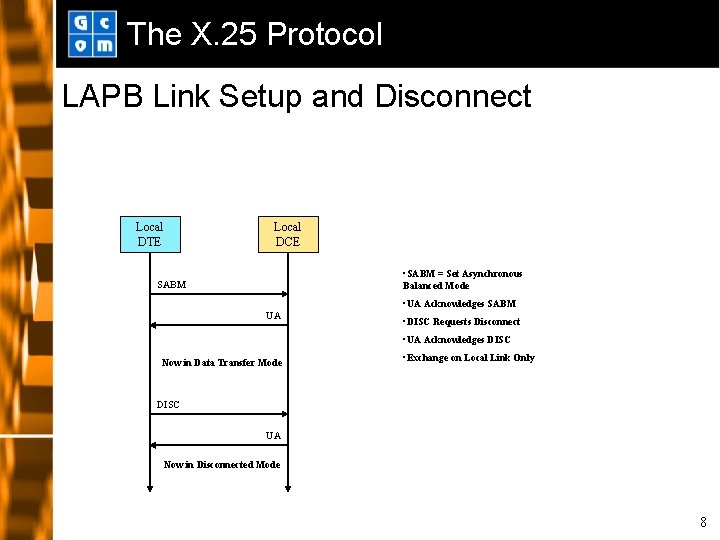 The X. 25 Protocol LAPB Link Setup and Disconnect Local DTE Local DCE •