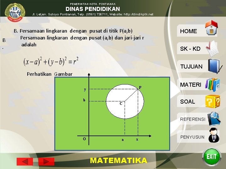 PEMERINTAH KOTA PONTIANAK DINAS PENDIDIKAN Jl. Letjen. Sutoyo Pontianak, Telp. (0561) 736711, Website: http: