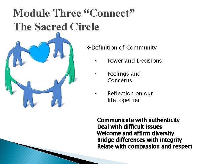 Module Three “Connect” The Sacred Circle v. Definition of Community • Power and Decisions