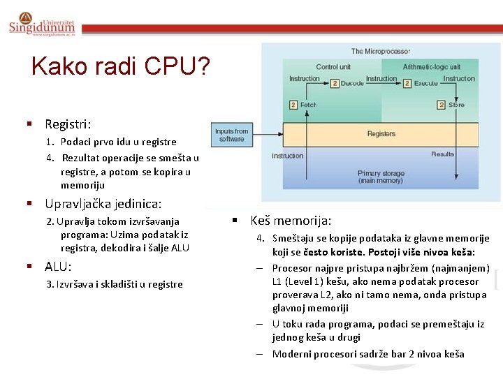 Kako radi CPU? § Registri: 1. Podaci prvo idu u registre 4. Rezultat operacije