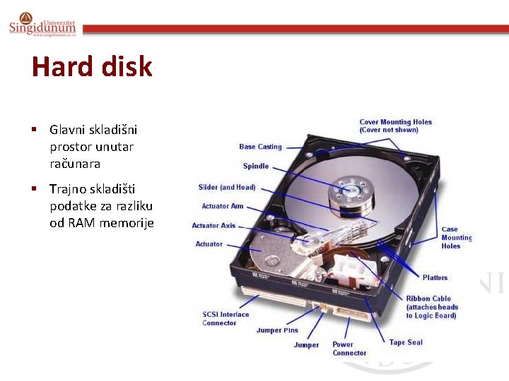 Hard disk § Glavni skladišni prostor unutar računara § Trajno skladišti podatke za razliku