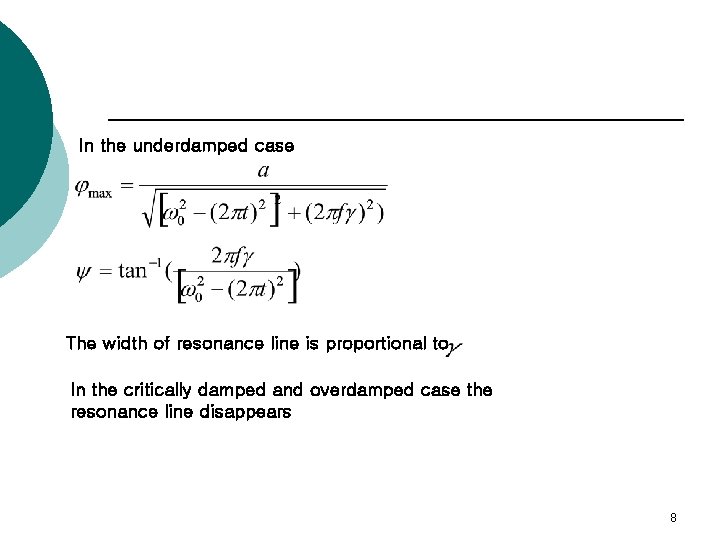 In the underdamped case . The width of resonance line is proportional to In