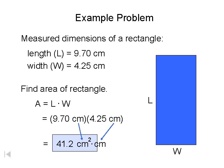 Example Problem Measured dimensions of a rectangle: length (L) = 9. 70 cm width