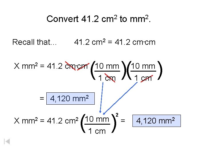 Convert 41. 2 cm 2 to mm 2. Recall that… 41. 2 cm 2