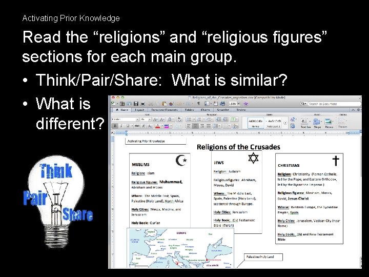 Activating Prior Knowledge Read the “religions” and “religious figures” sections for each main group.