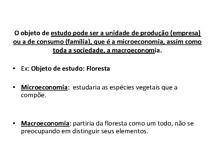 O objeto de estudo pode ser a unidade de produção (empresa) ou a de