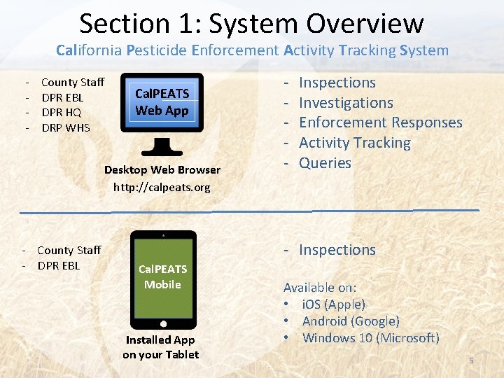 Section 1: System Overview California Pesticide Enforcement Activity Tracking System - County Staff DPR
