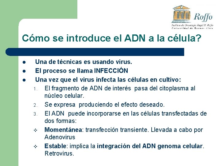 Cómo se introduce el ADN a la célula? l l l Una de técnicas