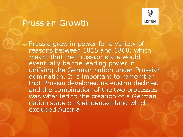 Prussian Growth Prussia grew in power for a variety of reasons between 1815 and