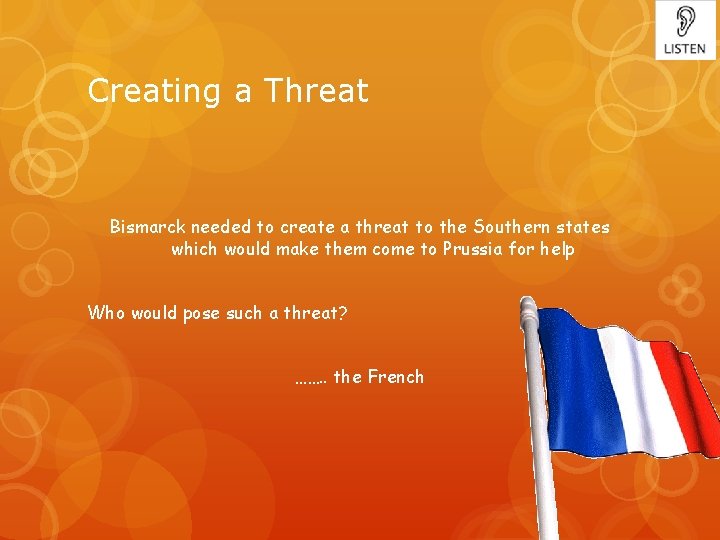 Creating a Threat Bismarck needed to create a threat to the Southern states which