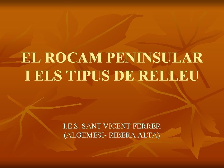 EL ROCAM PENINSULAR I ELS TIPUS DE RELLEU I. E. S. SANT VICENT FERRER