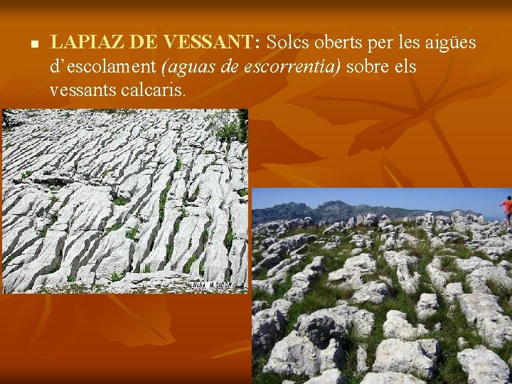 n LAPIAZ DE VESSANT: Solcs oberts per les aigües d’escolament (aguas de escorrentía) sobre