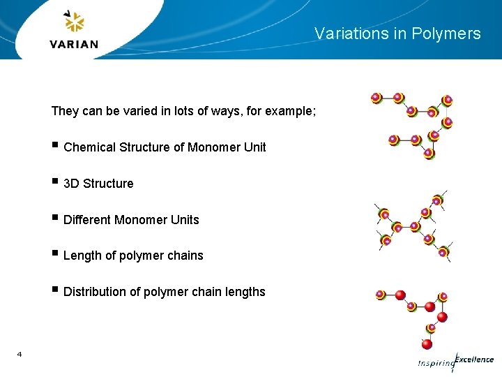 Variations in Polymers They can be varied in lots of ways, for example; §