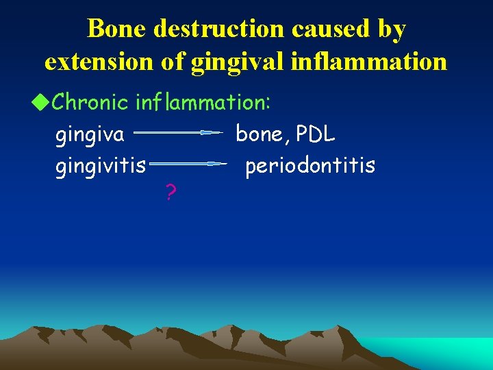 Bone destruction caused by extension of gingival inflammation u. Chronic inflammation: gingiva bone, PDL