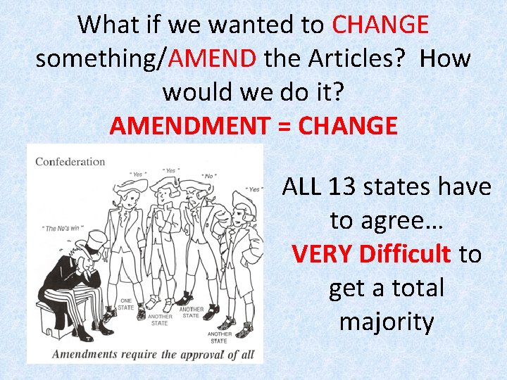 What if we wanted to CHANGE something/AMEND the Articles? How would we do it?