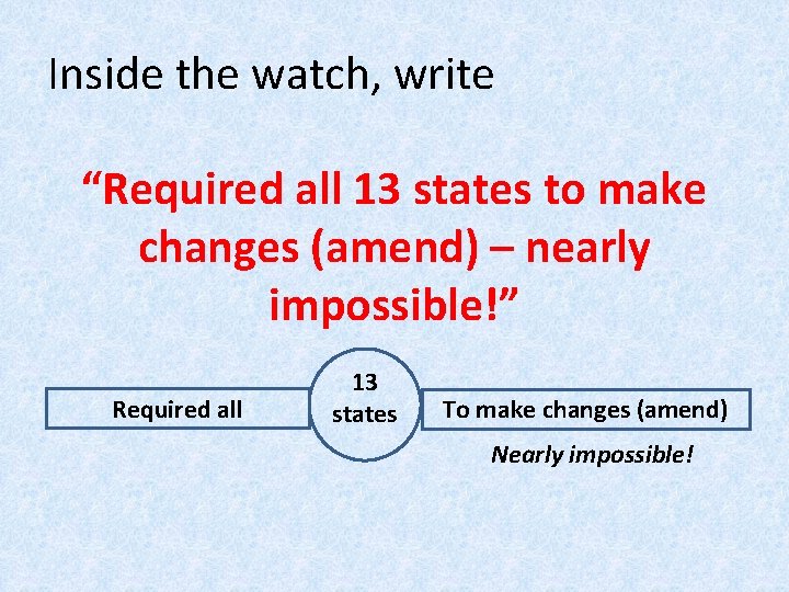 Inside the watch, write “Required all 13 states to make changes (amend) – nearly
