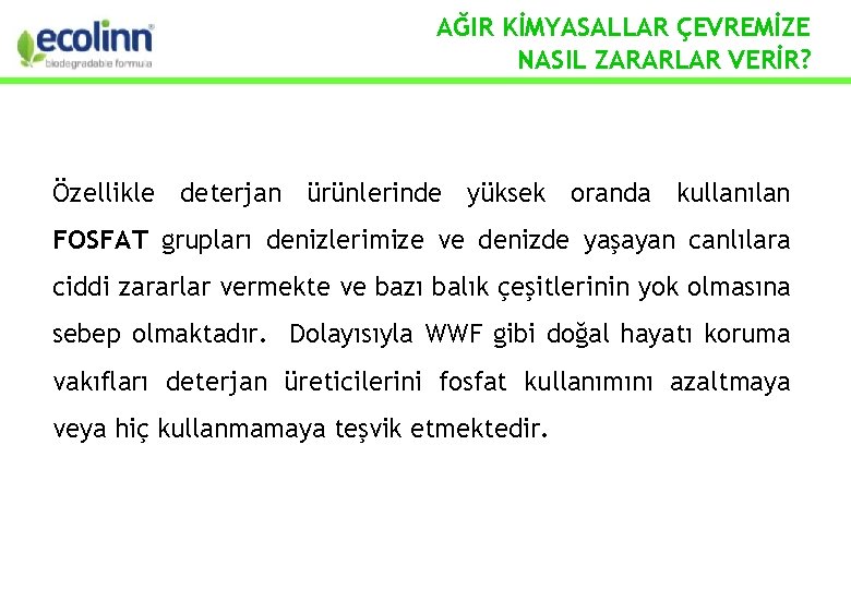 AĞIR KİMYASALLAR ÇEVREMİZE NASIL ZARARLAR VERİR? Özellikle deterjan ürünlerinde yüksek oranda kullanılan FOSFAT grupları