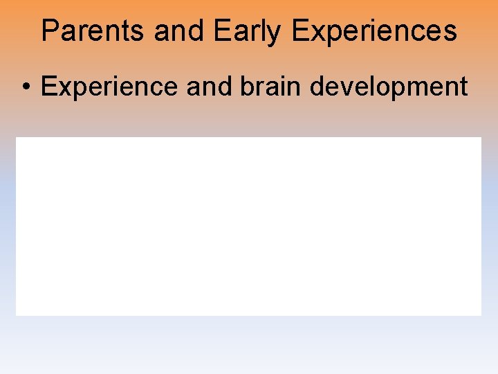 Parents and Early Experiences • Experience and brain development 