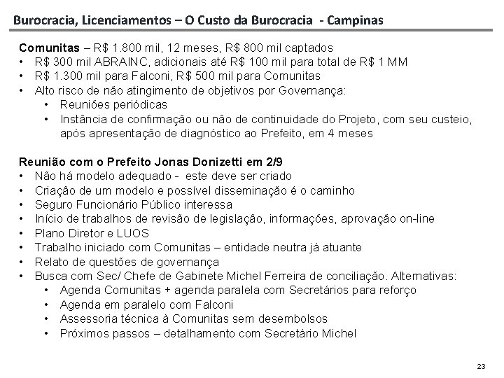 Burocracia, Licenciamentos – O Custo da Burocracia - Campinas Comunitas – R$ 1. 800