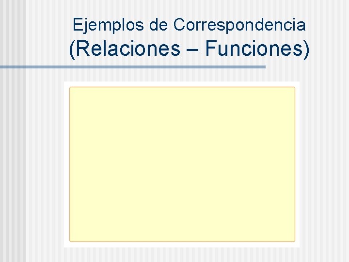 Ejemplos de Correspondencia (Relaciones – Funciones) 