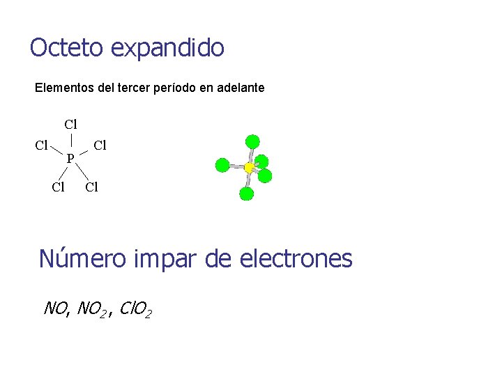Octeto expandido Elementos del tercer período en adelante Cl Cl P Cl Cl Cl Octeto expandido Elementos del tercer período en adelante Cl Cl P Cl Cl Cl