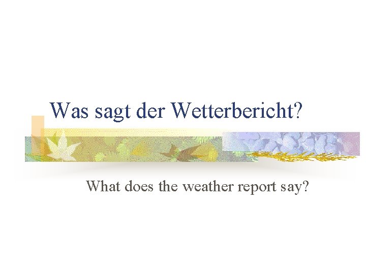 Was sagt der Wetterbericht? What does the weather report say? 