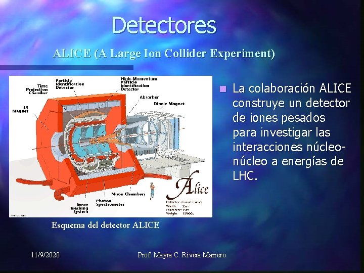 Detectores ALICE (A Large Ion Collider Experiment) n Esquema del detector ALICE 11/9/2020 Prof.