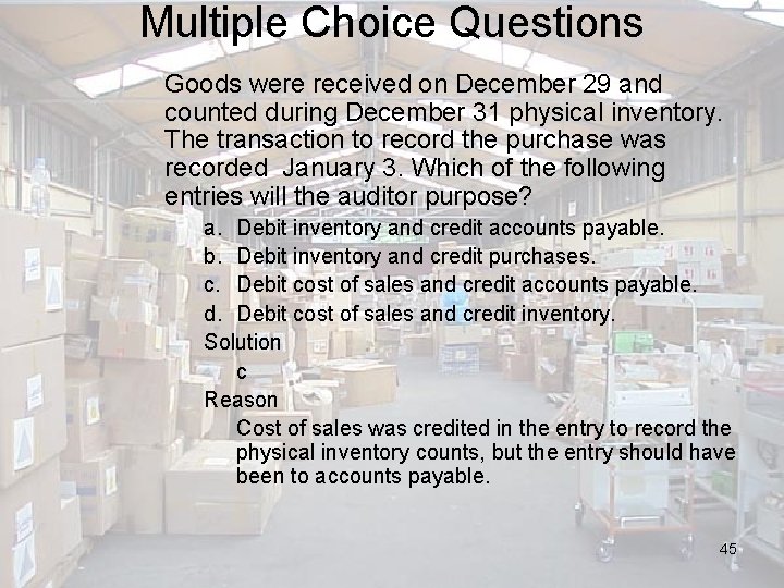 Multiple Choice Questions Goods were received on December 29 and counted during December 31