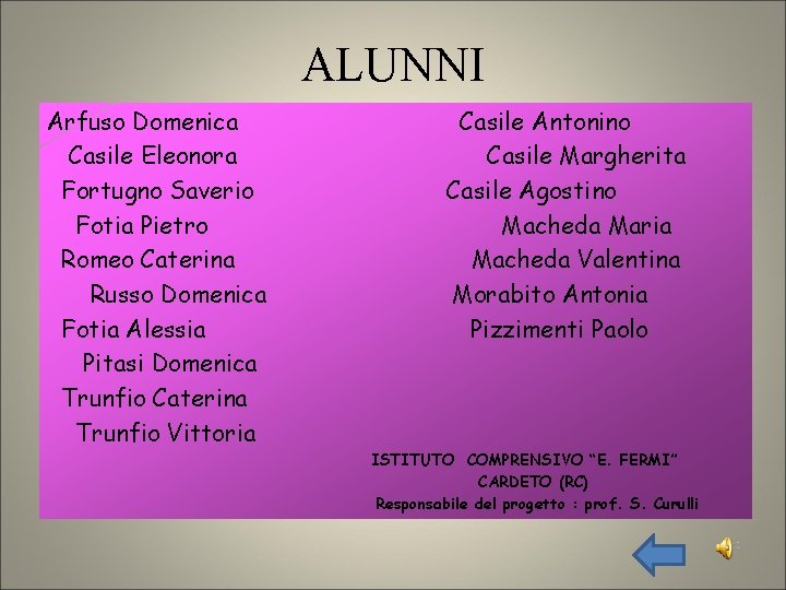 ALUNNI Arfuso Domenica Casile Eleonora Fortugno Saverio Fotia Pietro Romeo Caterina Russo Domenica Fotia