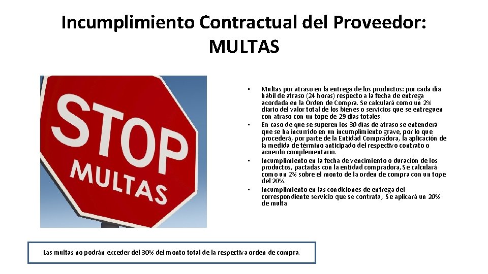 Incumplimiento Contractual del Proveedor: MULTAS • • Multas por atraso en la entrega de