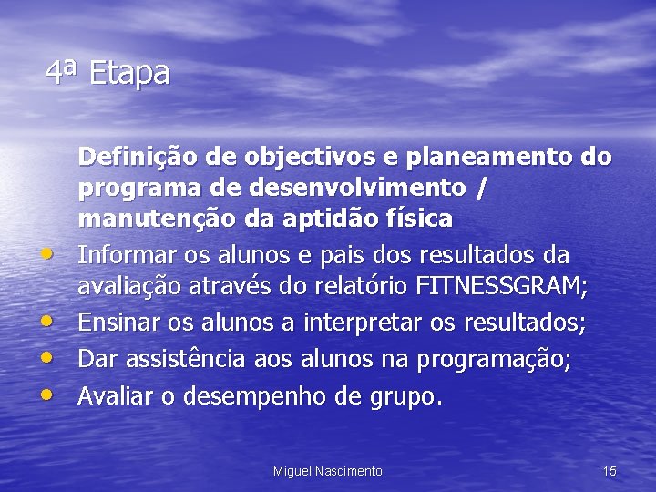 4ª Etapa • • Definição de objectivos e planeamento do programa de desenvolvimento /