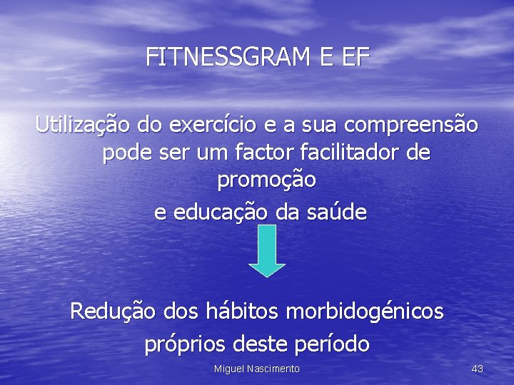FITNESSGRAM E EF Utilização do exercício e a sua compreensão pode ser um factor