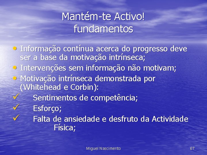 Mantém-te Activo! fundamentos • Informação contínua acerca do progresso deve ser a base da