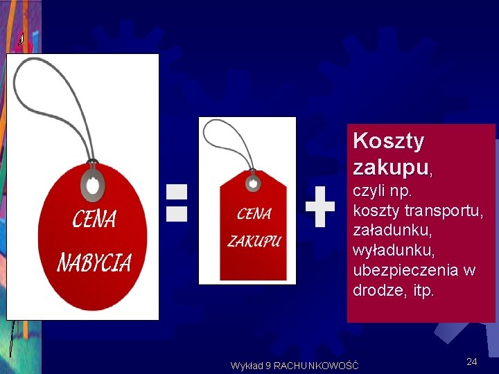 Koszty zakupu, czyli np. koszty transportu, załadunku, wyładunku, ubezpieczenia w drodze, itp. Wykład 9