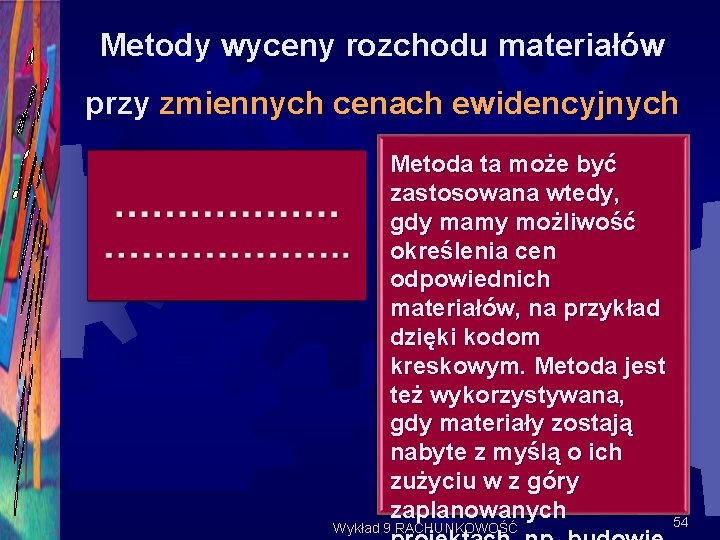Metody wyceny rozchodu materiałów przy zmiennych cenach ewidencyjnych Metoda ta może być zastosowana wtedy,
