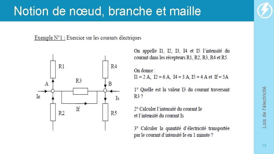 Lois de l'électricité Notion de nœud, branche et maille 13 