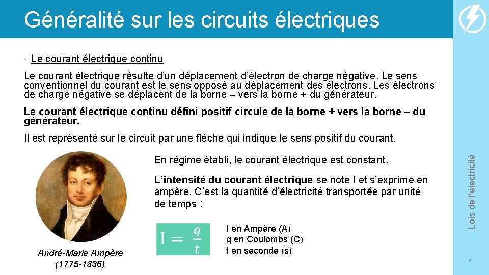 Généralité sur les circuits électriques • Le courant électrique continu Le courant électrique résulte