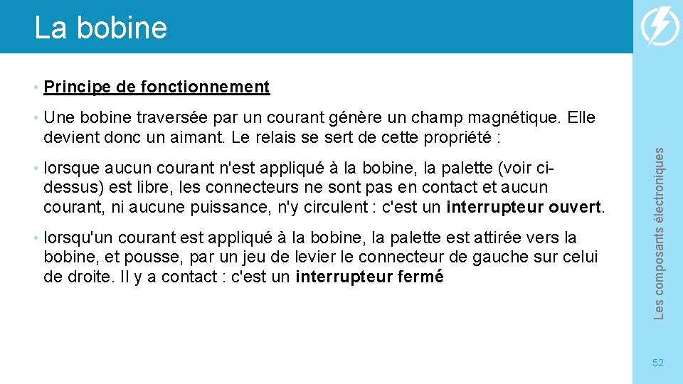  • Principe de fonctionnement • Une bobine traversée par un courant génère un