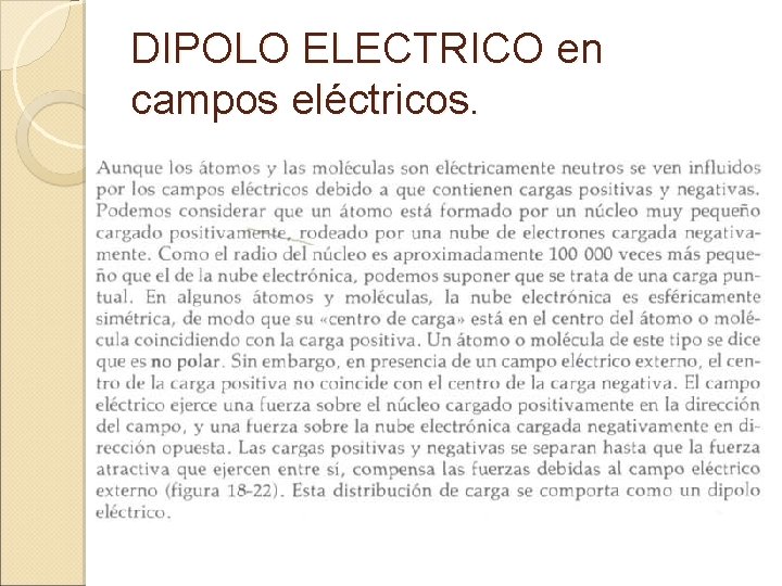 DIPOLO ELECTRICO en campos eléctricos. 