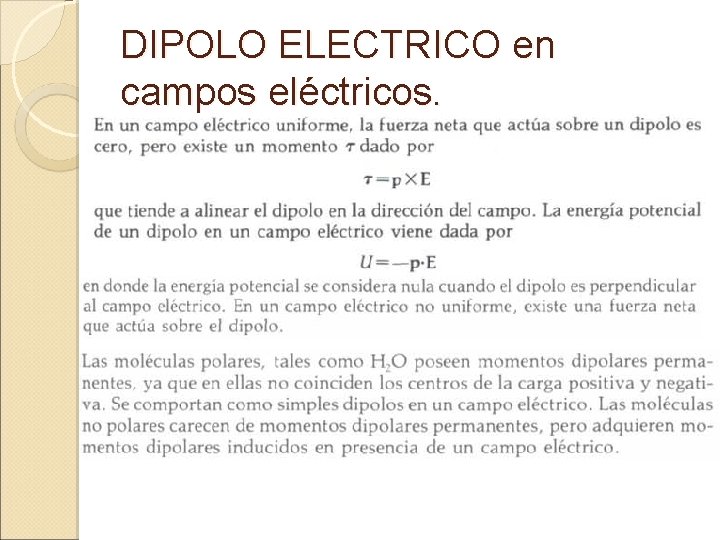 DIPOLO ELECTRICO en campos eléctricos. 