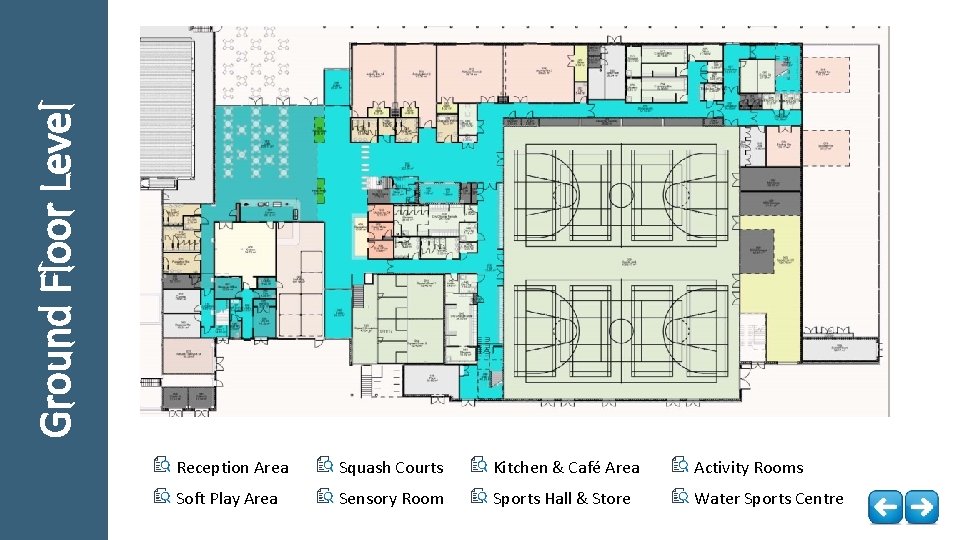 Ground Floor Level Reception Area Squash Courts Kitchen & Café Area Activity Rooms Soft